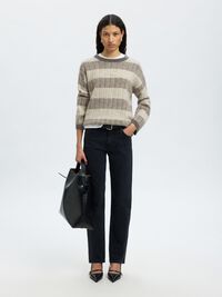 WOOL BLEND KNITTED JUMPER, Medium Grey Melange, highres