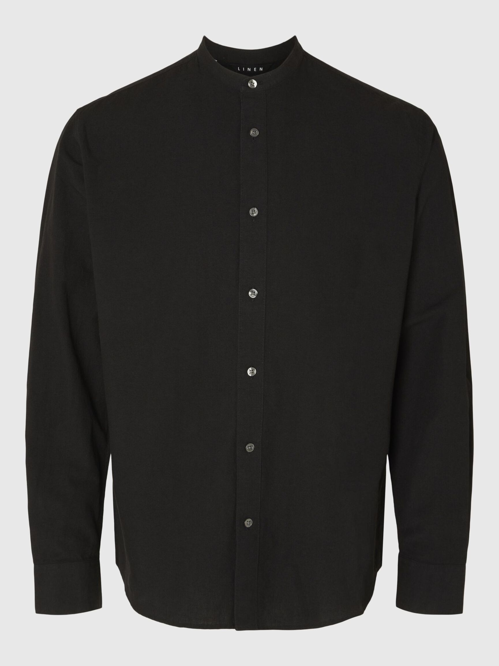 LANGARM LEINENMIX HEMD, Black, highres