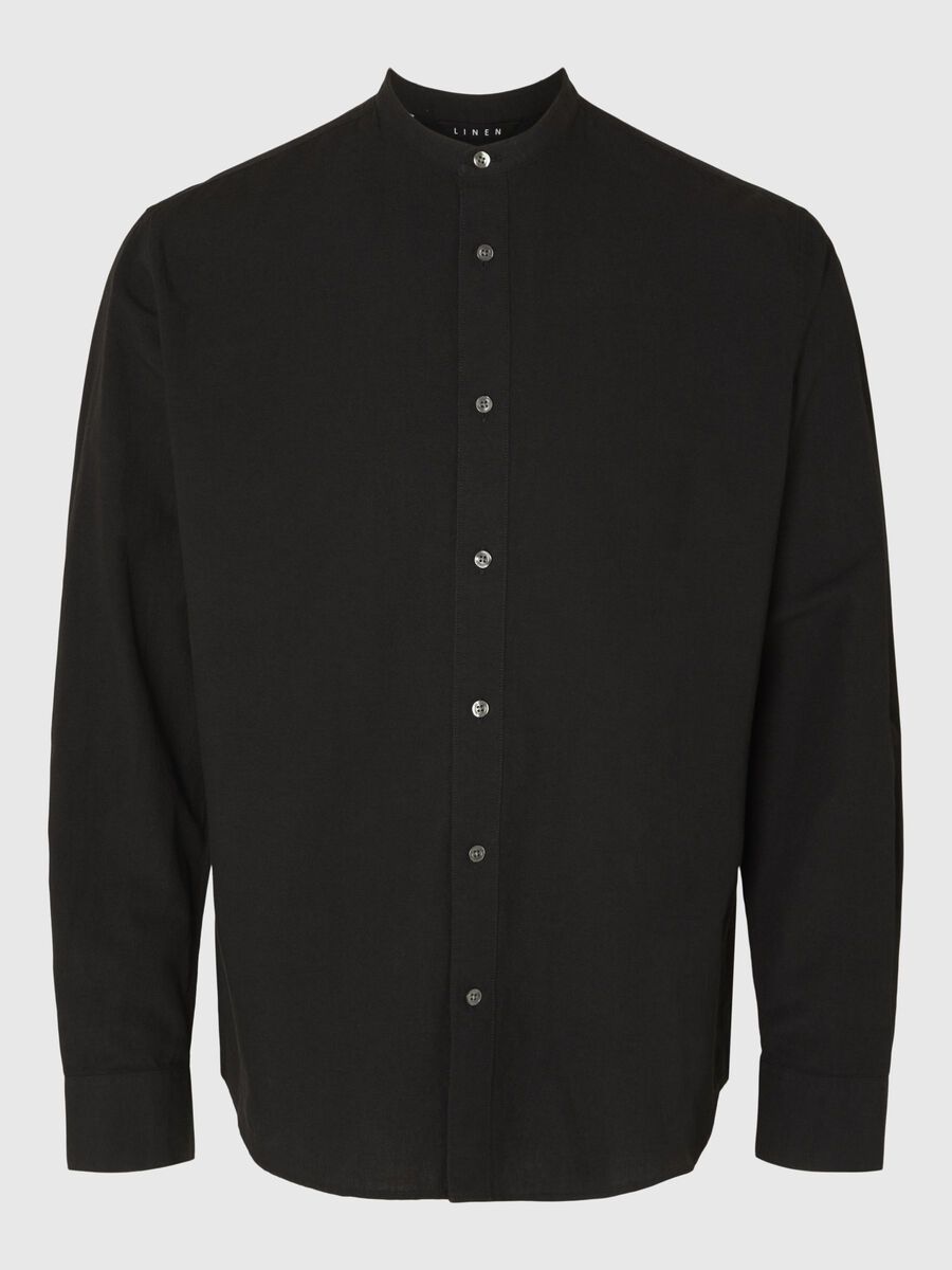 Selected LANGARM LEINENMIX HEMD, Black, highres - 16079054_Black_001.jpg