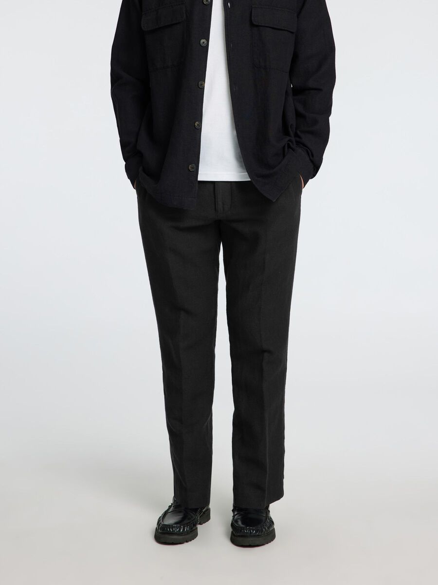 Selected 196 STRAIGHT FIT BROEK VAN LINNENBLEND, Black, highres - 16096224_Black_003.jpg