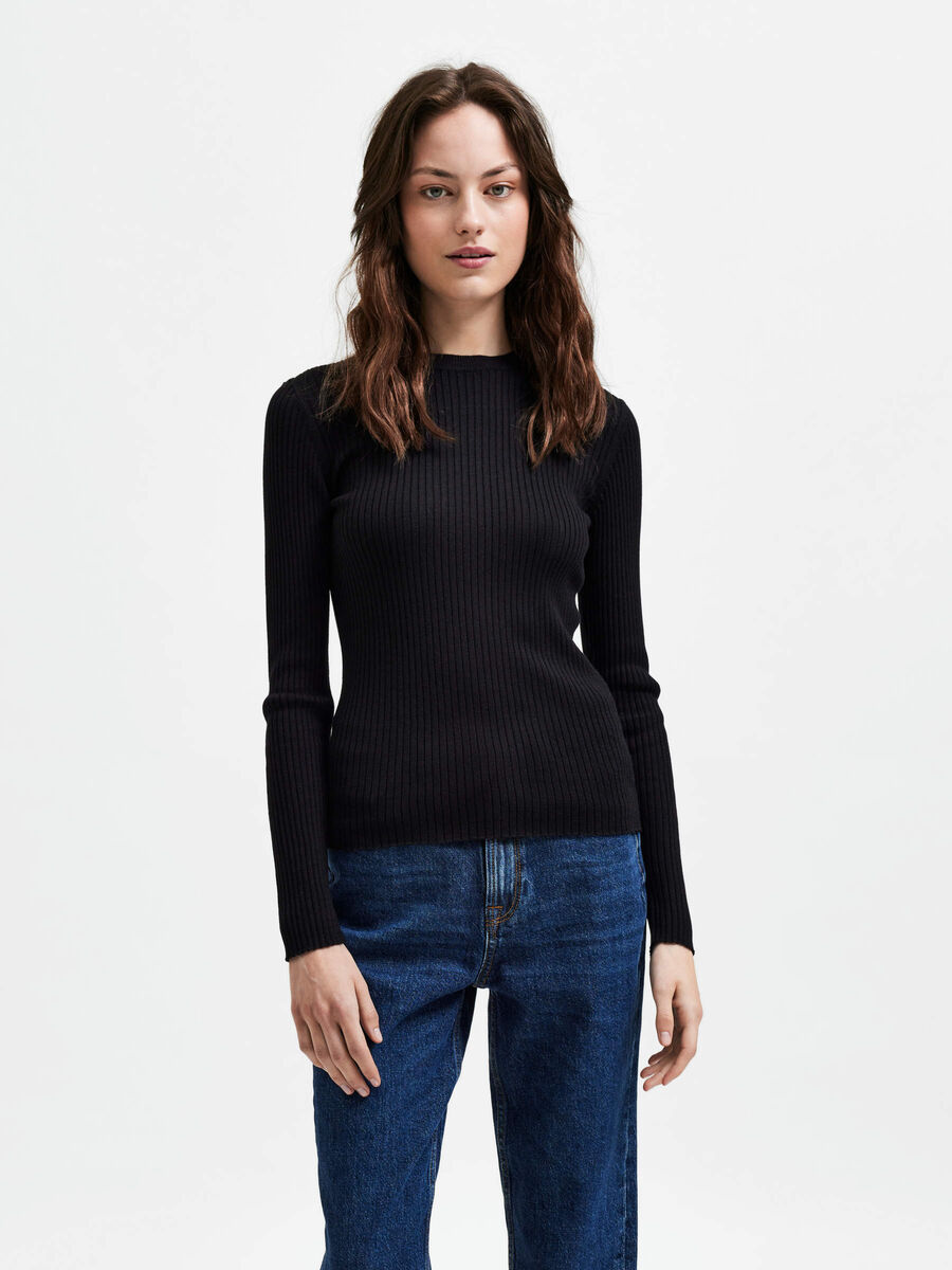 Selected RIBBED KNITTED JUMPER, Black, highres - 16085202_Black_003.jpg