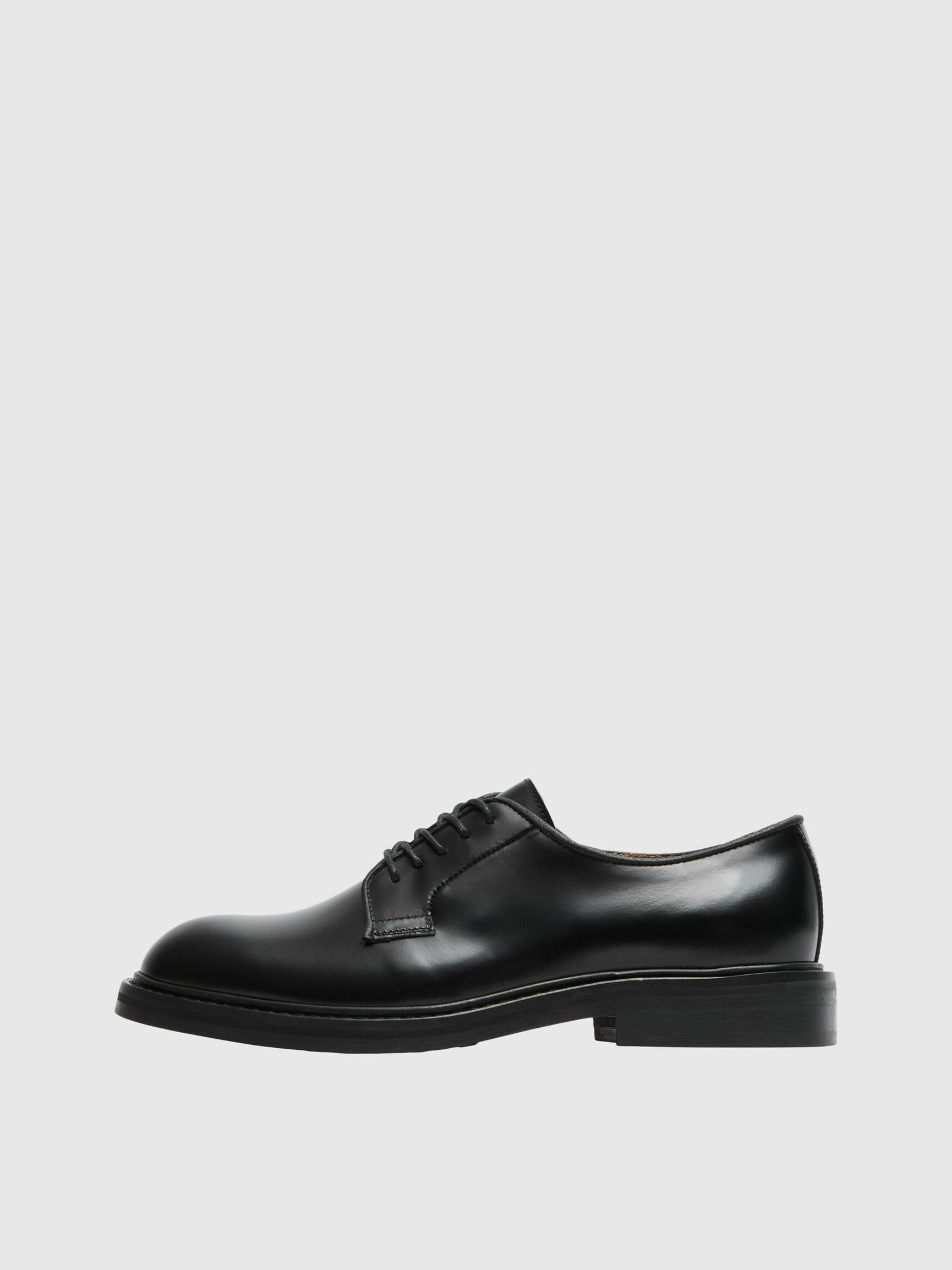 LEDER BLÜCHER-SCHUHE, Black, highres