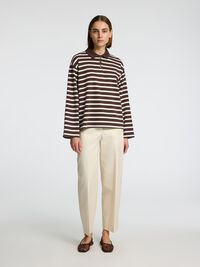STRIPED  LONG-SLEEVED POLO, Coffee Bean, highres