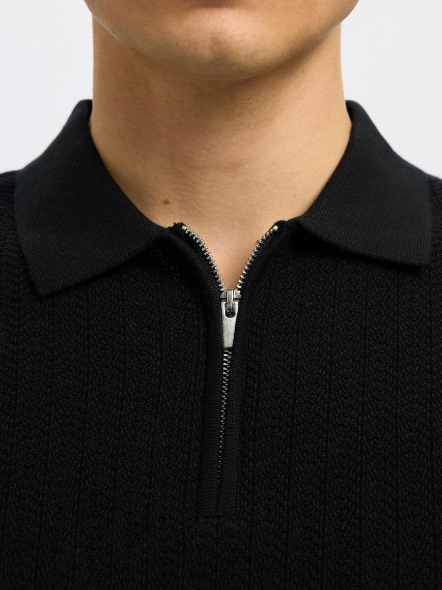 Selected ZIP UP POLO SHIRT, Black, highres - 16096388_Black_004.jpg