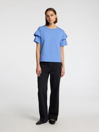 COTTON RUFFLE  T-SHIRT, Cornflower Blue, highres