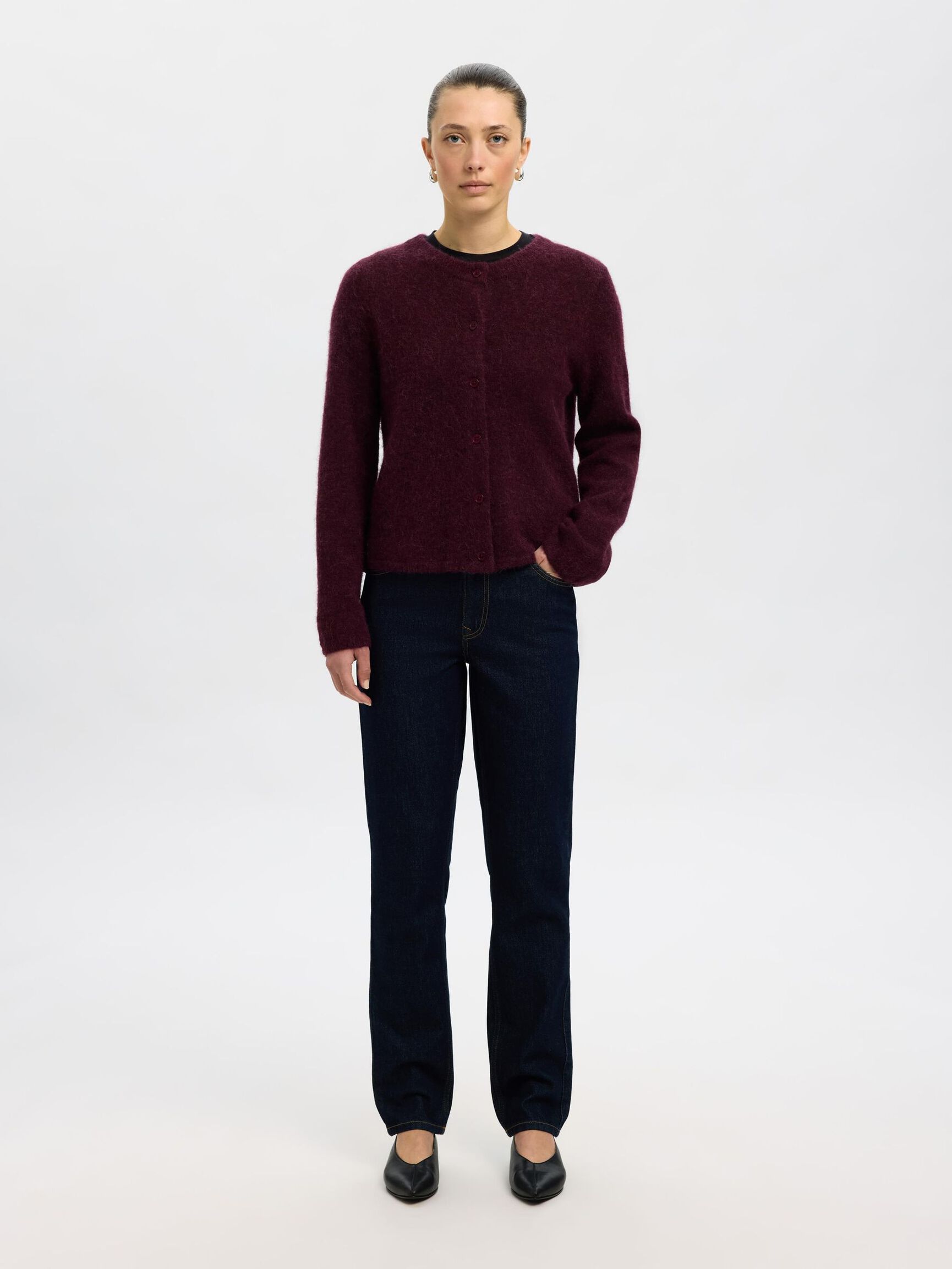 ULDBLANDING STRIKKET CARDIGAN, Fig, highres