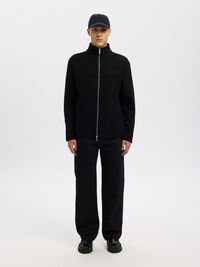 100% WOLL STRICKJACKE MIT REISSVERSCHLUSS, Black, highres