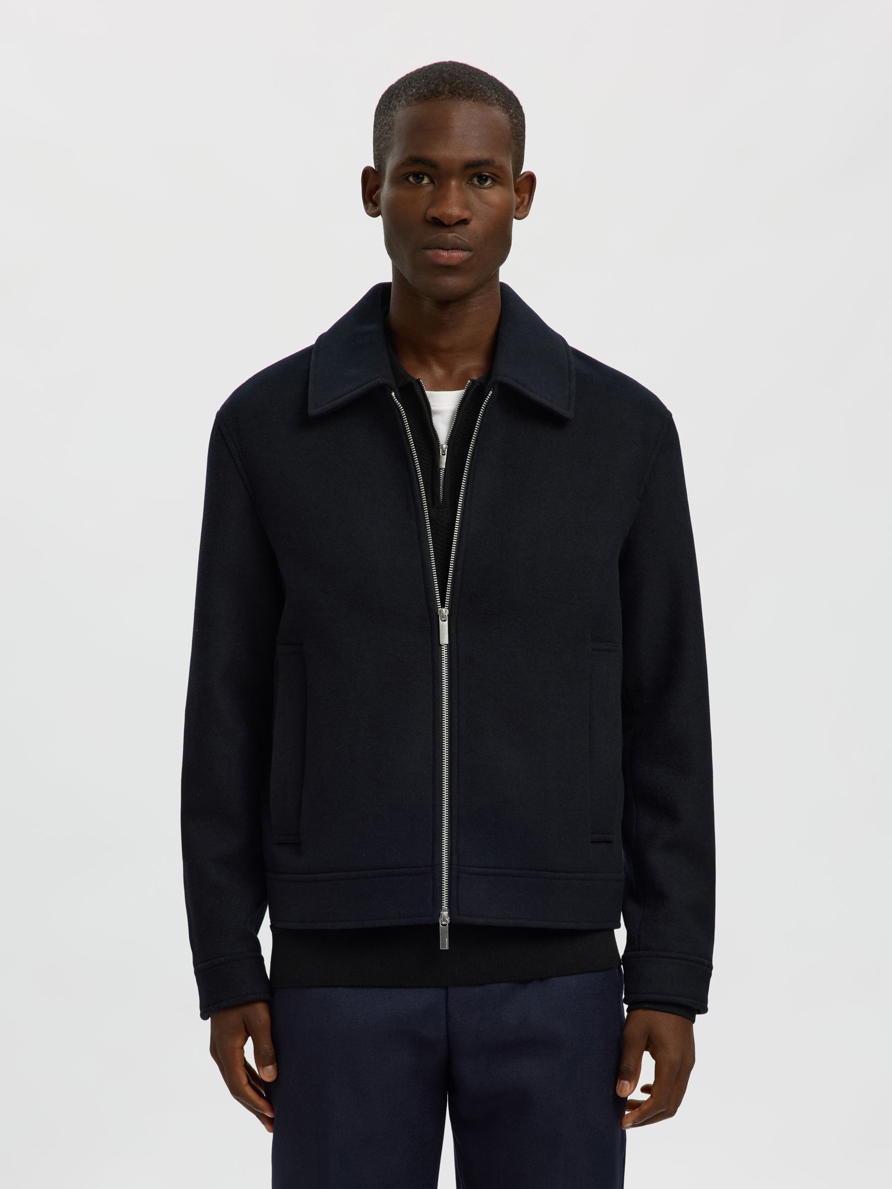 100% COTTON LONG-SLEEVED POLO, Black, highres