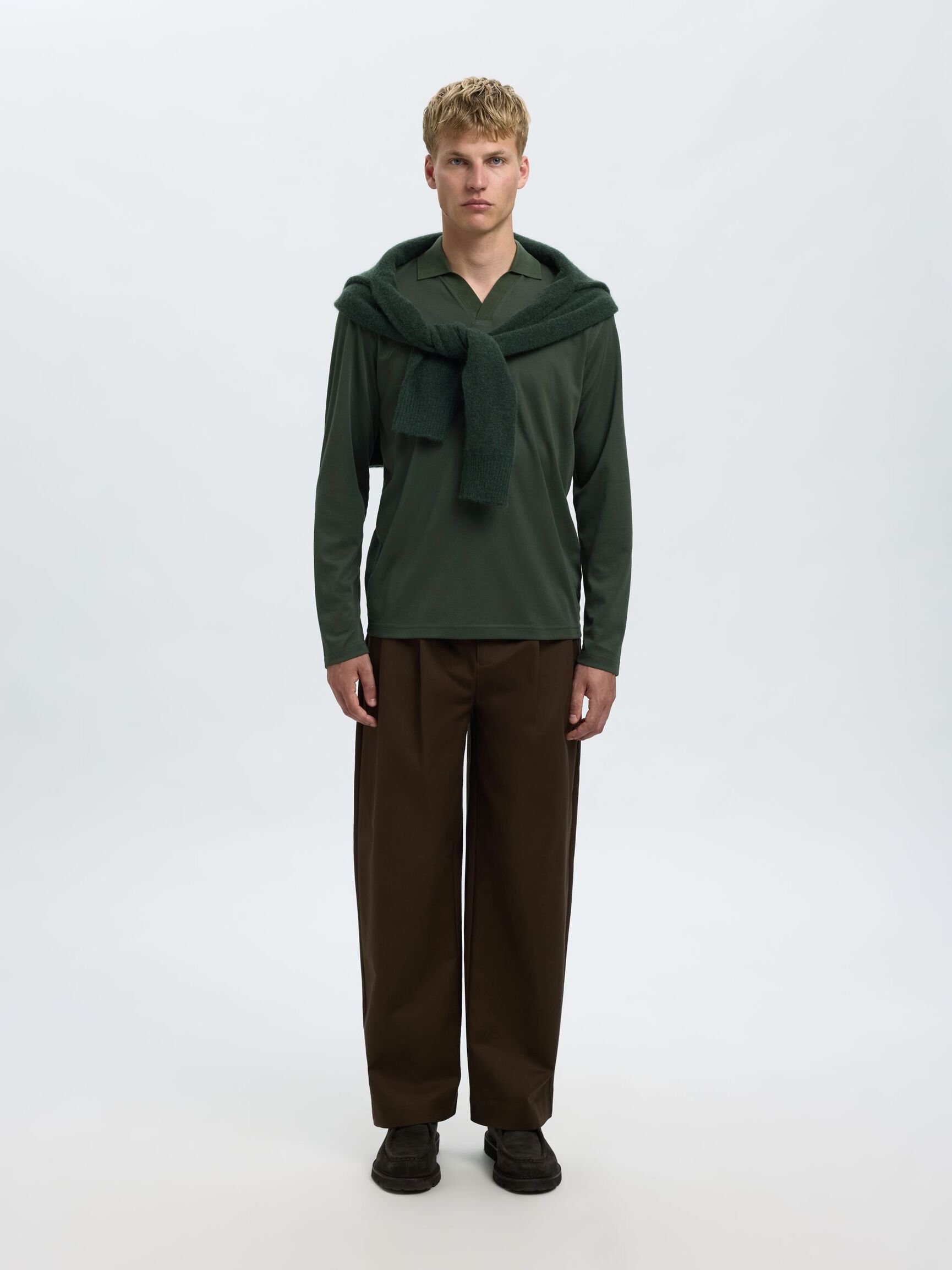 COTTON BLEND POLO SHIRT, Deep Forest, highres