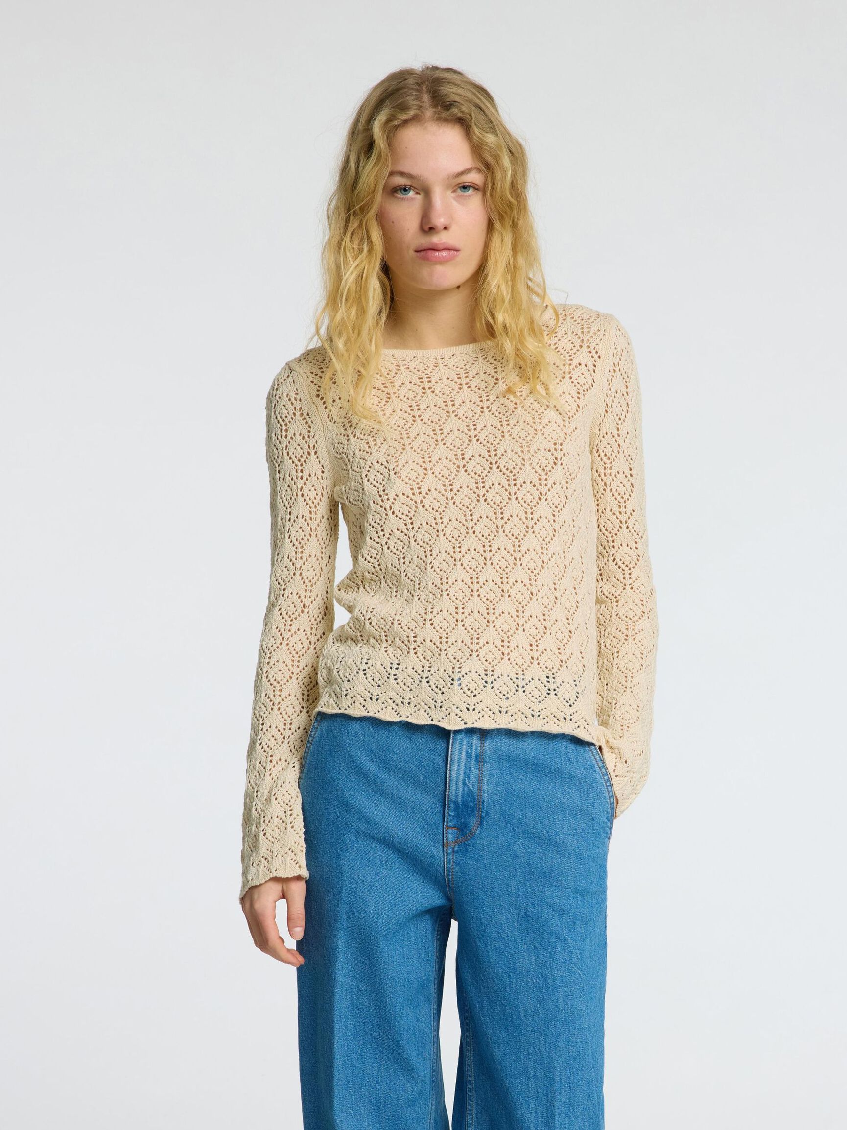 LONG SLEEVED KNITTED TOP, Birch, highres