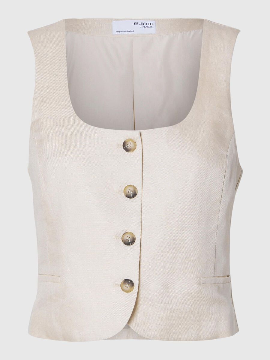 Selected TAILORED LINNENMIX GILET, Sandshell, highres - 16095188_Sandshell_001.jpg