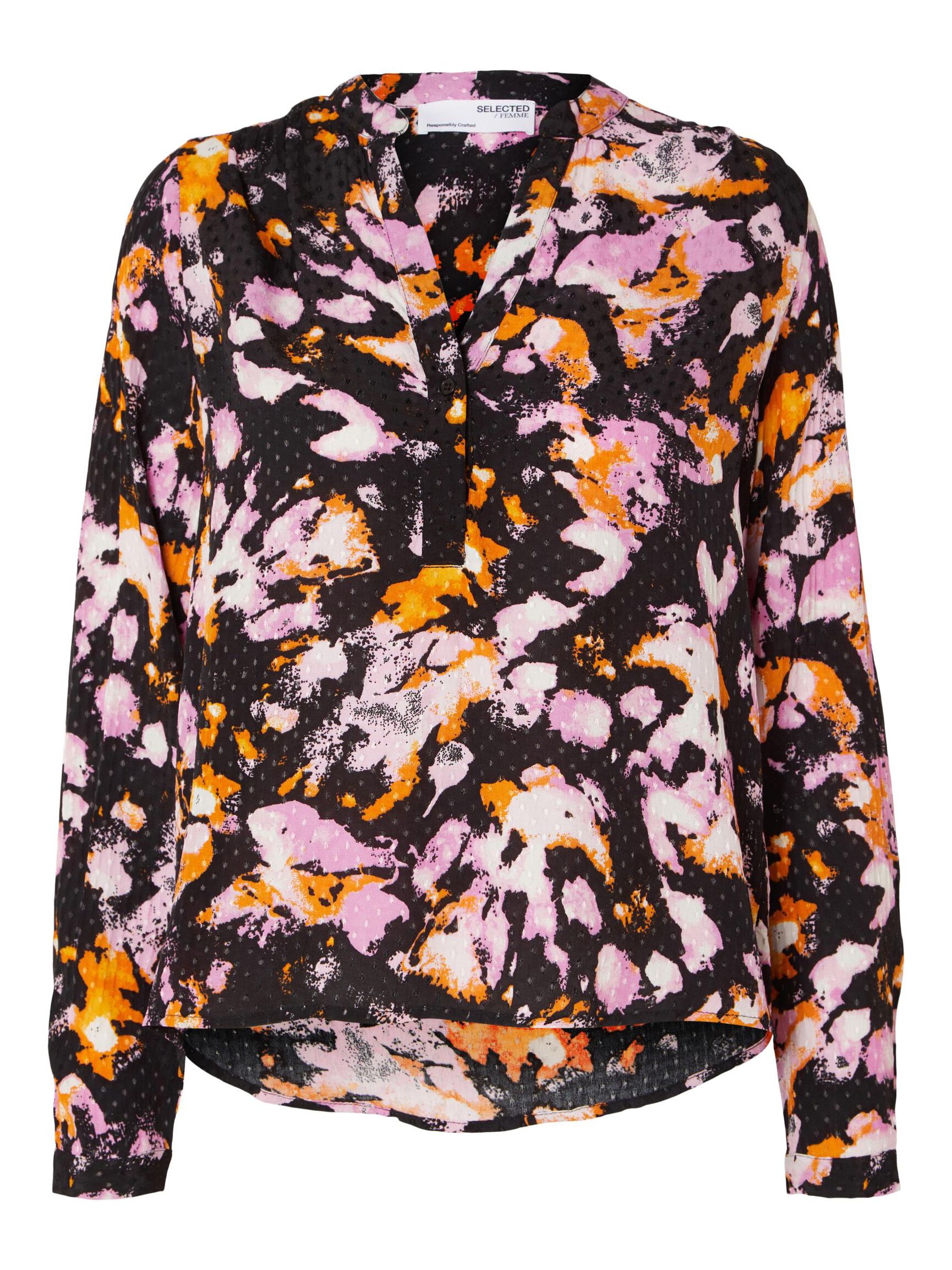 BEDRUKT SHIRT MET LANGE MOUWEN, Black, highres