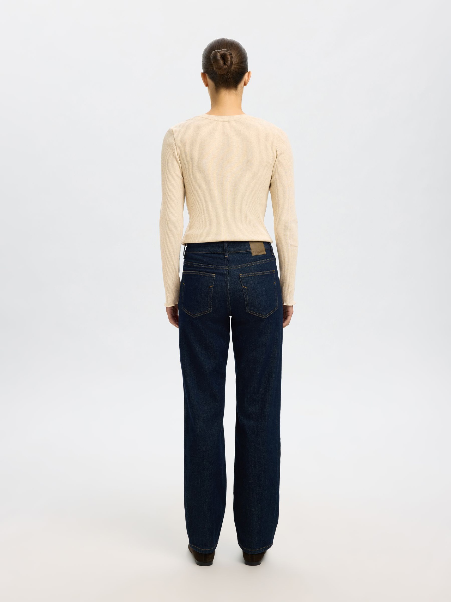 RIBBED LONG SLEEVED TOP, Oatmeal, highres