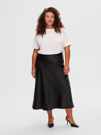 SATIJN MIDDELLANGE ROK, Black, highres