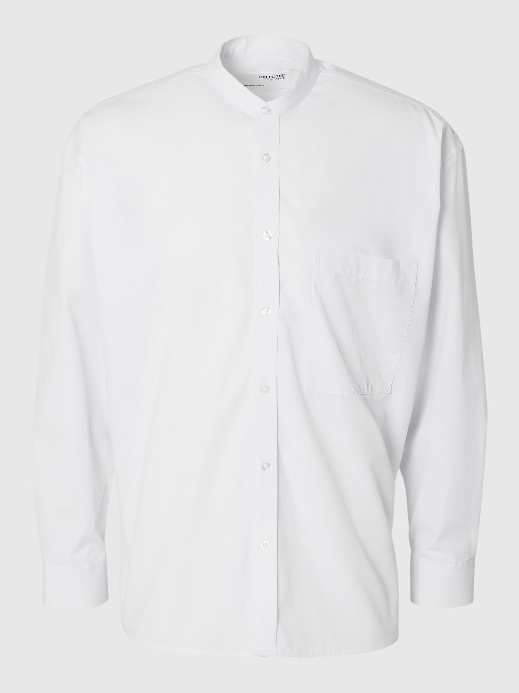 BANDED COLLAR SHIRT, White, highres
