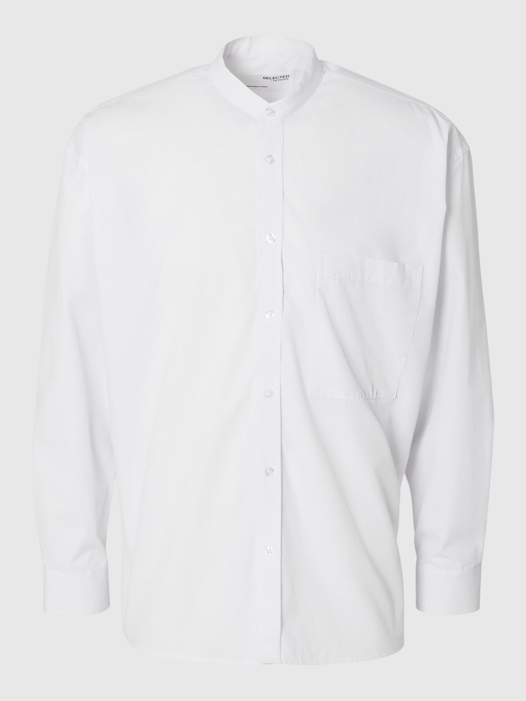 BANDED COLLAR SHIRT, White, highres