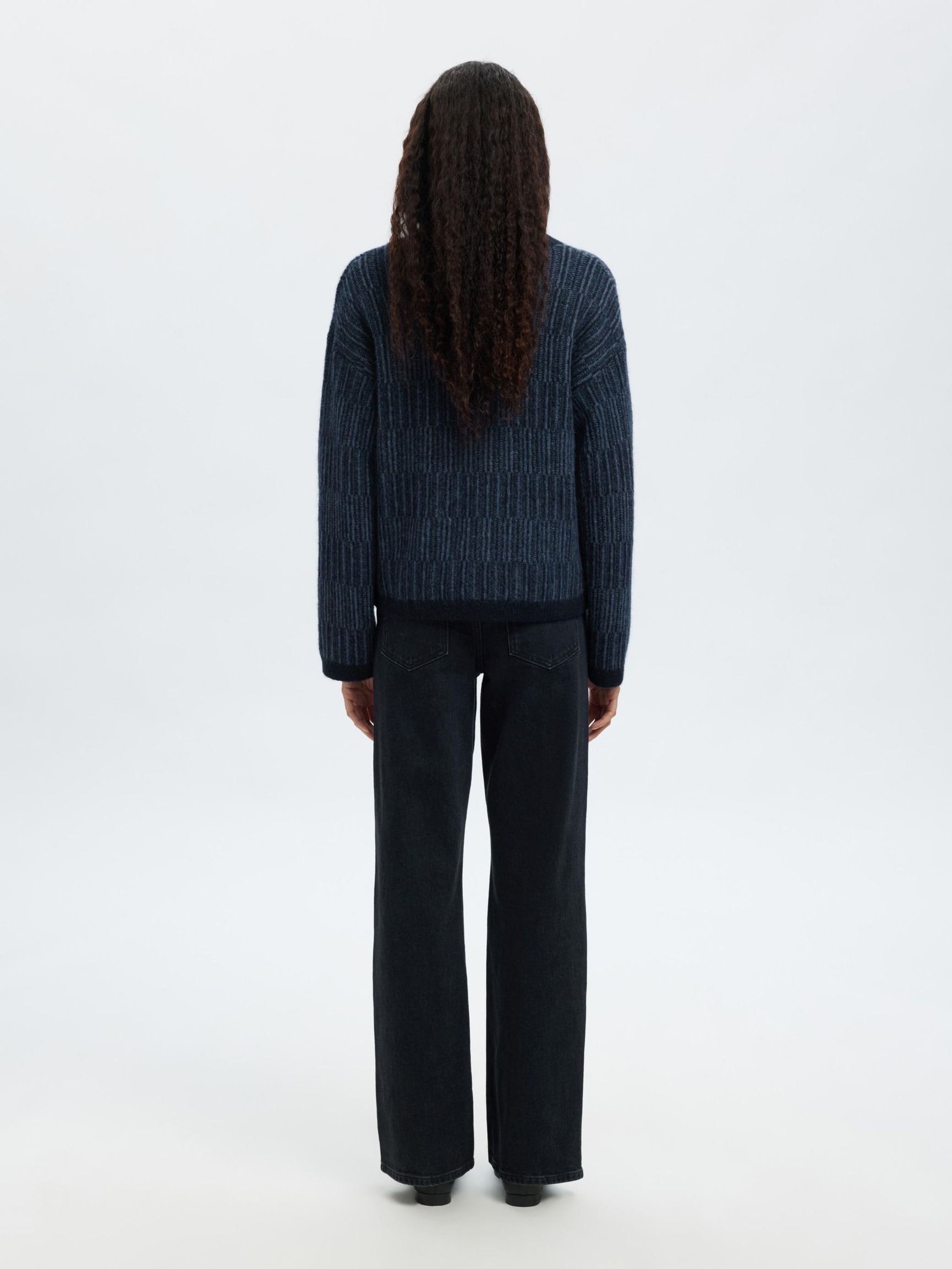 WOOL BLEND KNITTED CARDIGAN, Dark Sapphire, highres