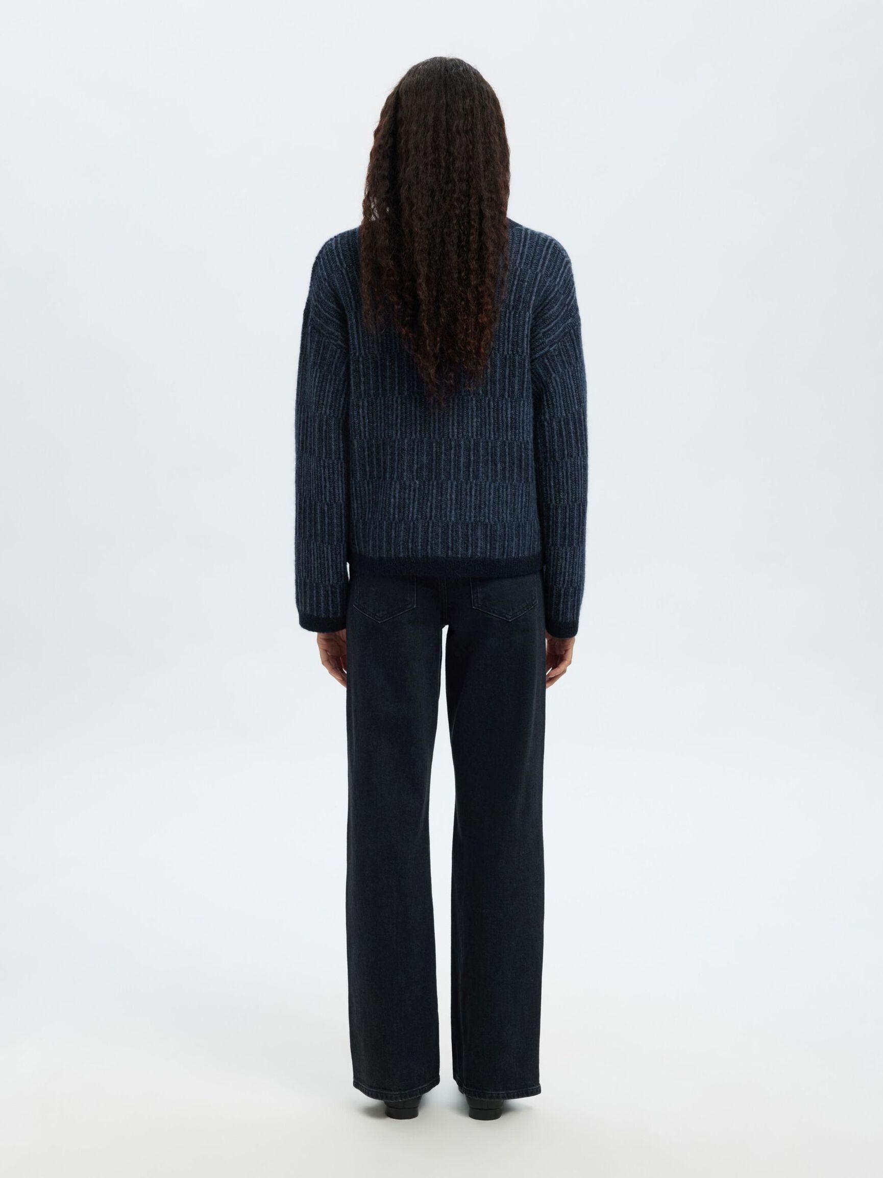 WOOL BLEND KNITTED CARDIGAN, Dark Sapphire, highres