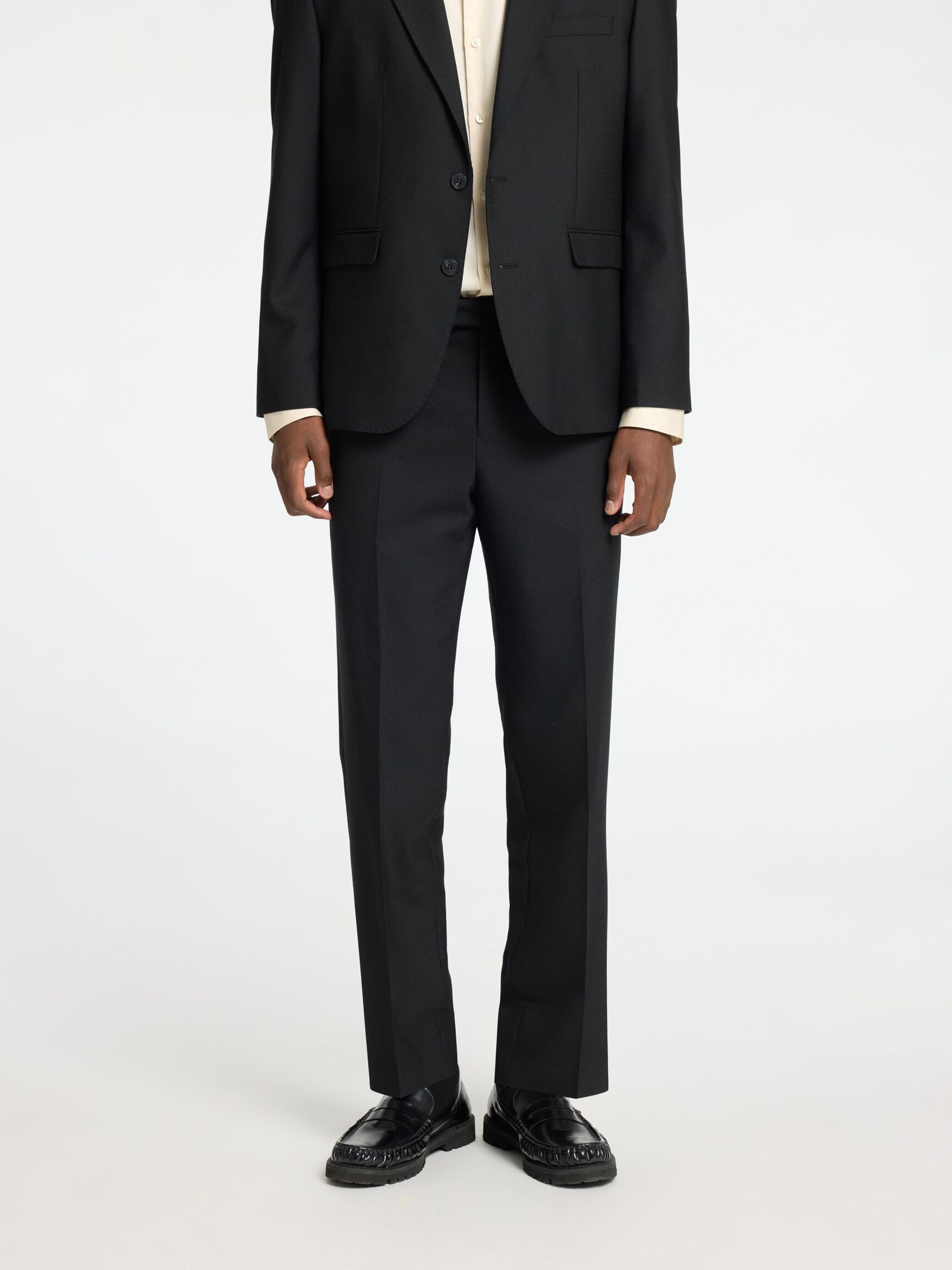 REGULAR FIT WOOL BLEND SUIT TROUSERS, Black, highres