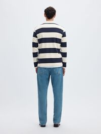 STRIPED COTTON LONG-SLEEVED POLO, Navy Blazer, highres