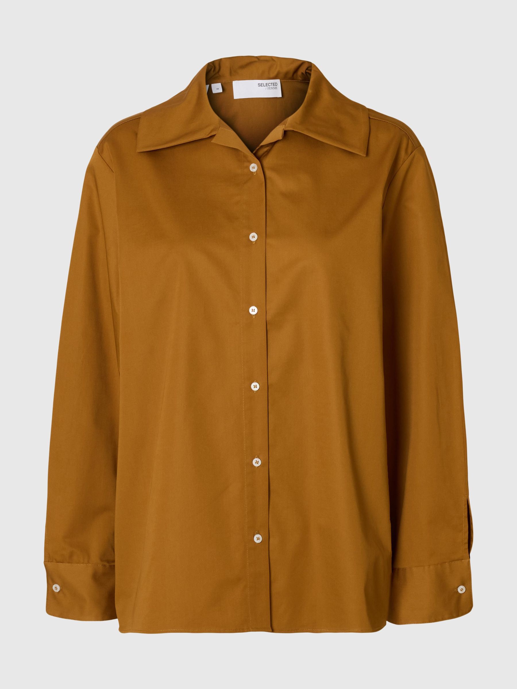 COTTON LONG SLEEVED SHIRT, Golden Brown, highres
