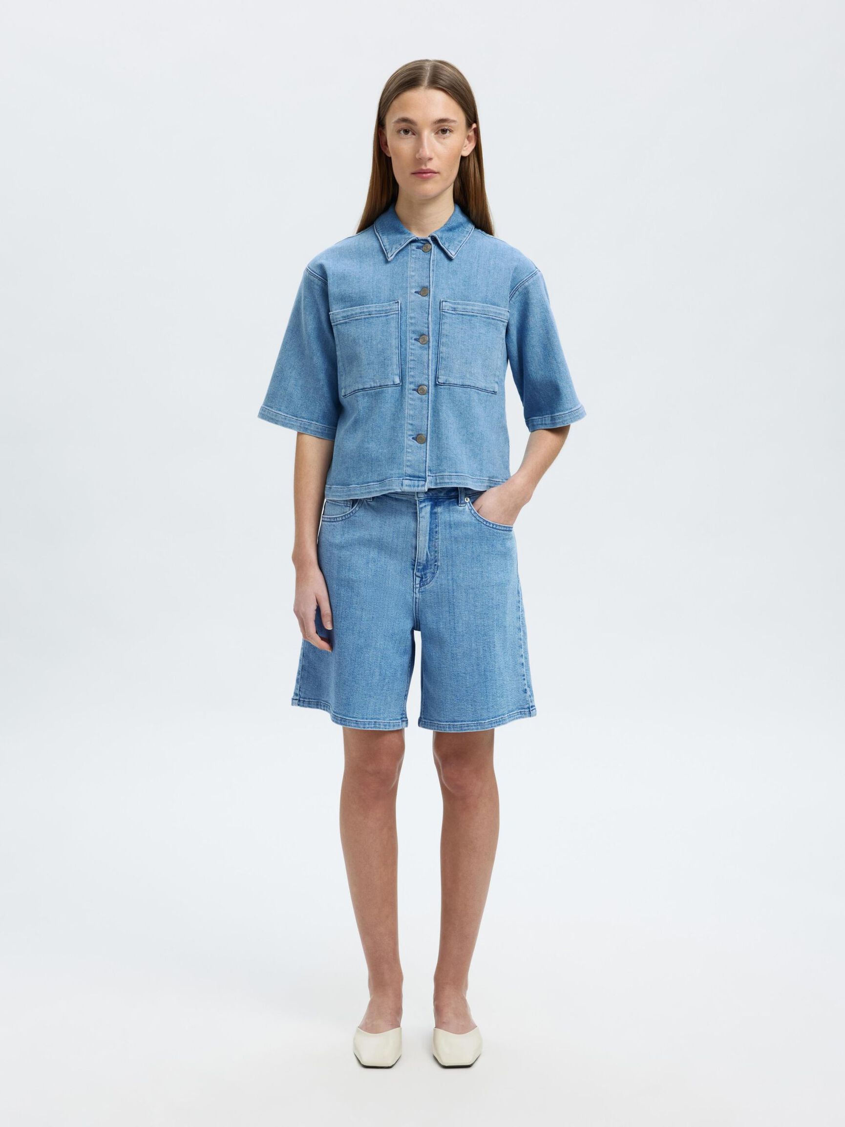 DENIM KORTÆRMET SKJORTE, Light Blue Denim, highres