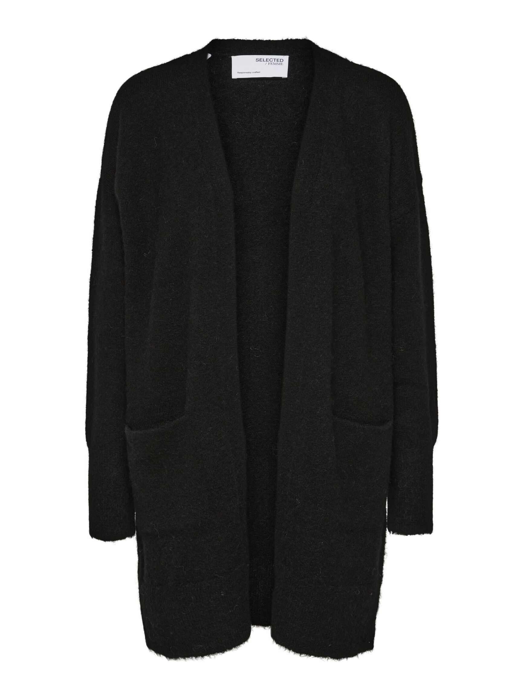 LONG KNITTED CARDIGAN, Black, highres