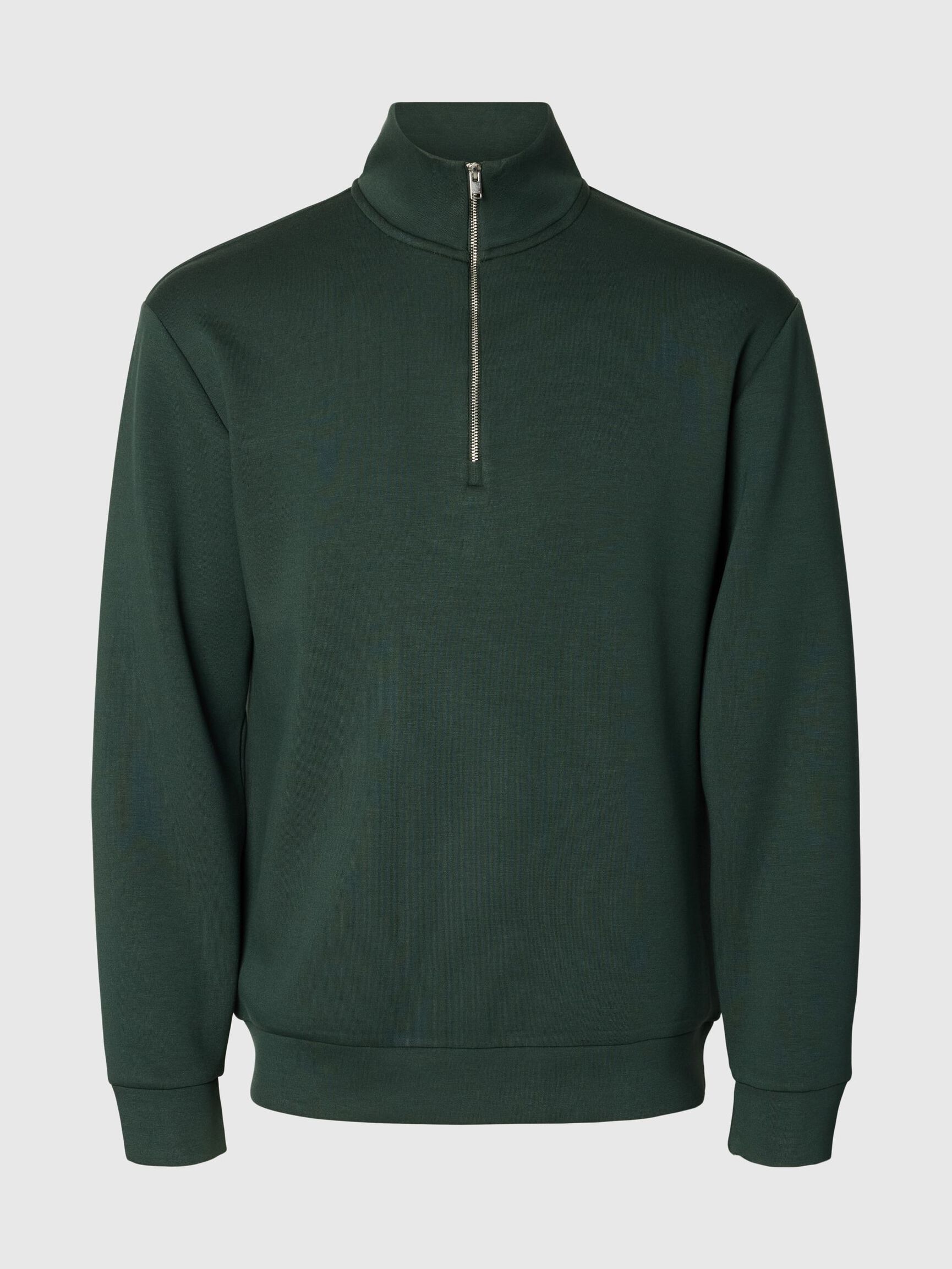 VISCOSE BLEND HALF ZIP SWEATSHIRT, Deep Forest, highres