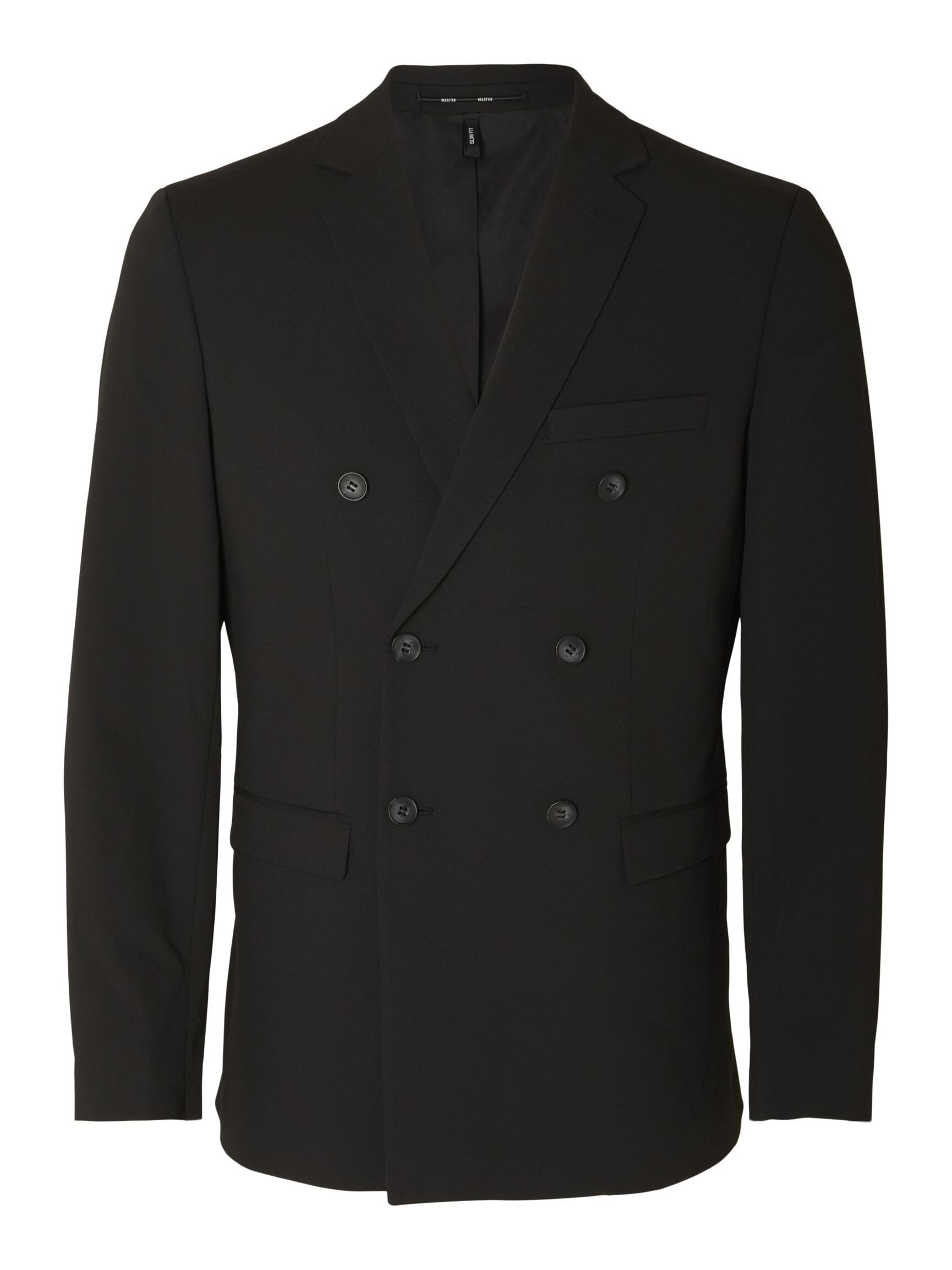 COUPE SLIM EN VISCOSE MÉLANGÉE BLAZER À DOUBLE BOUTONNAGE, Black, highres