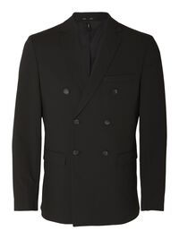 COUPE SLIM EN VISCOSE MÉLANGÉE BLAZER À DOUBLE BOUTONNAGE, Black, highres