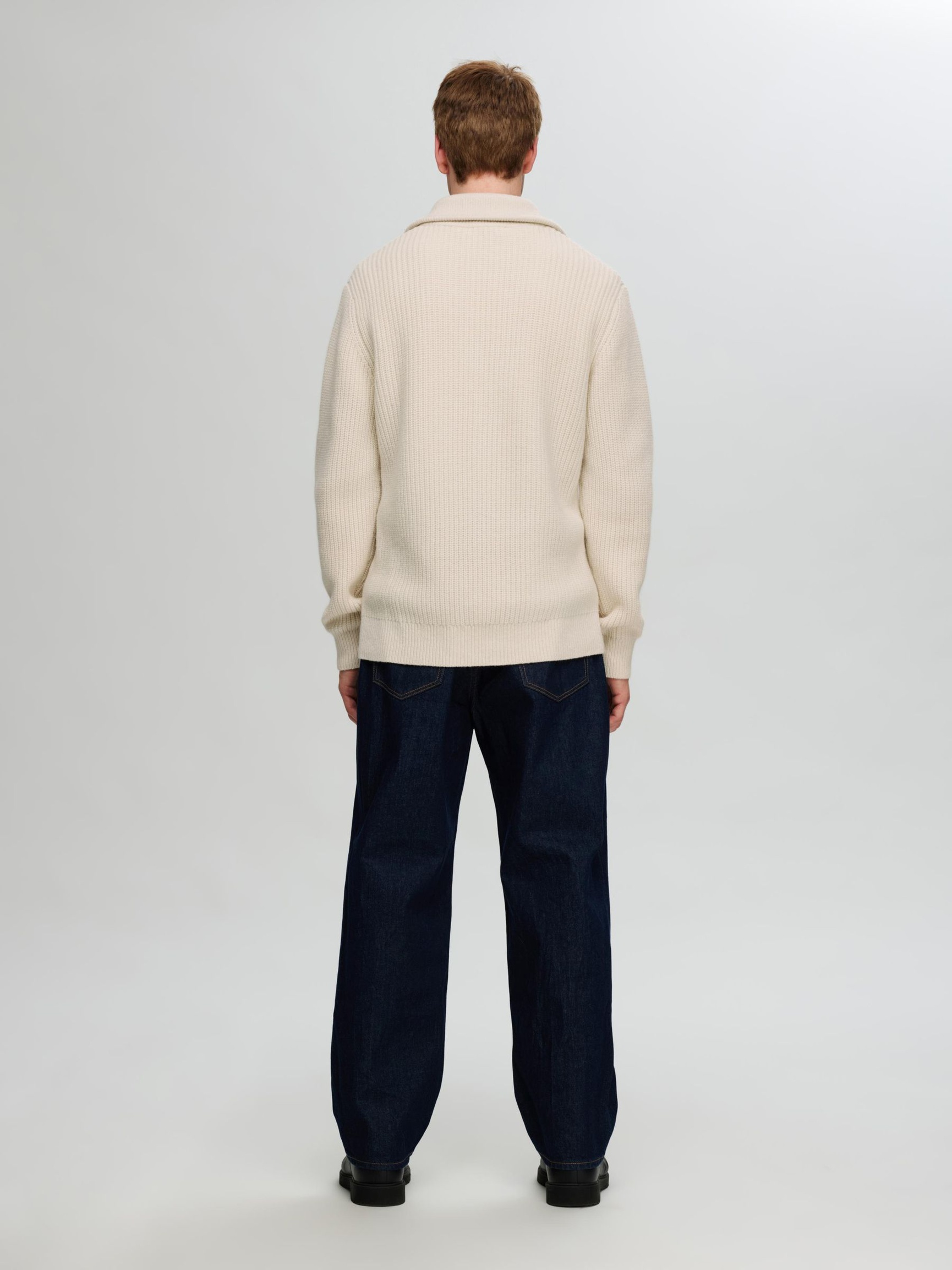 WOLLGEMISCH STRICK HALF-ZIP PULLOVER, Tofu, highres