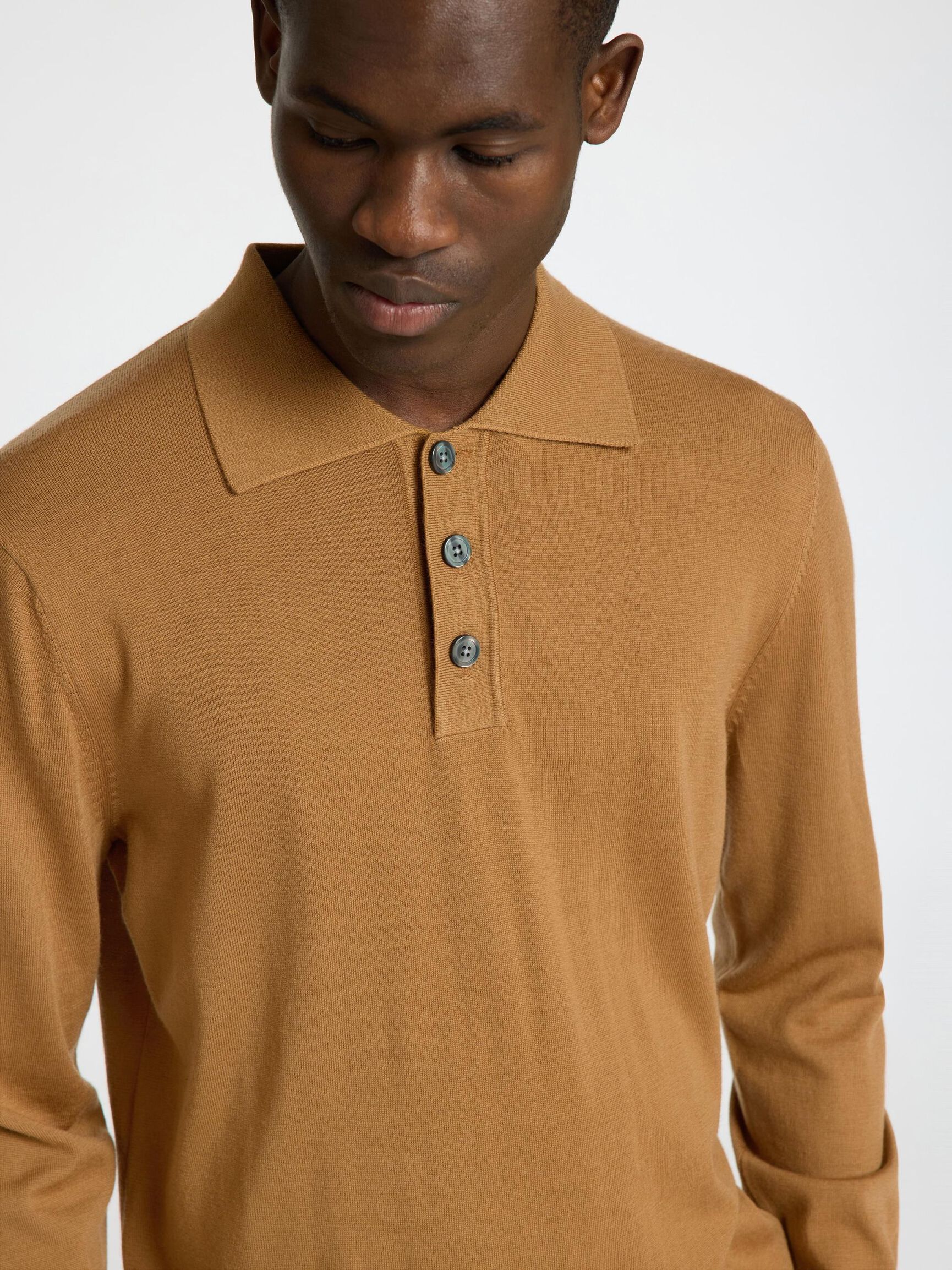 100% MERINO WOOL KNITTED POLO SHIRT, Chipmunk, highres