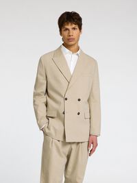 RELAXED FIT NADELSTREIFEN ZWEIREIHIGER BLAZER, Sand, highres