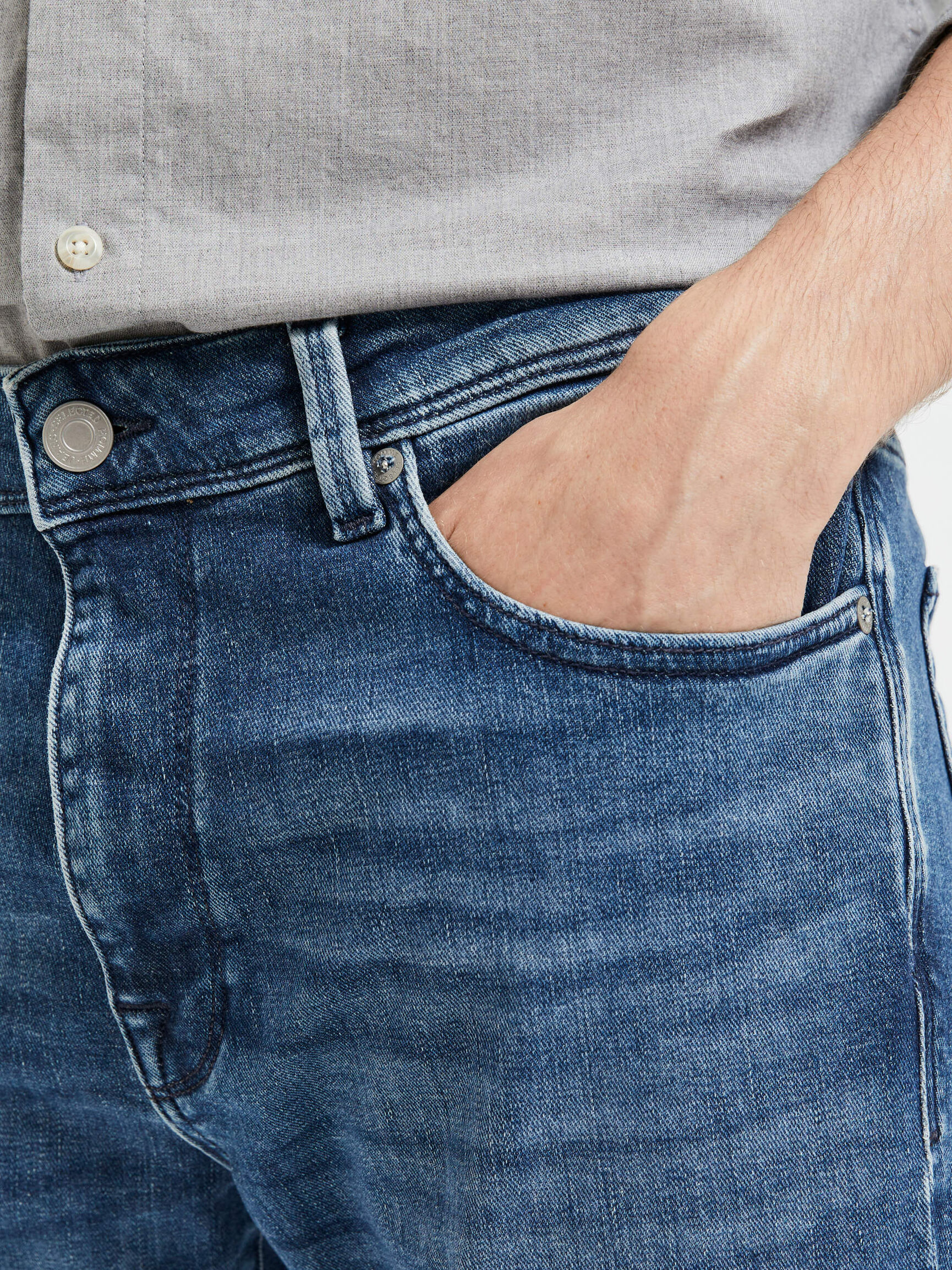 MEDIUM WASH SLIM FIT JEANS, Medium Blue Denim, highres