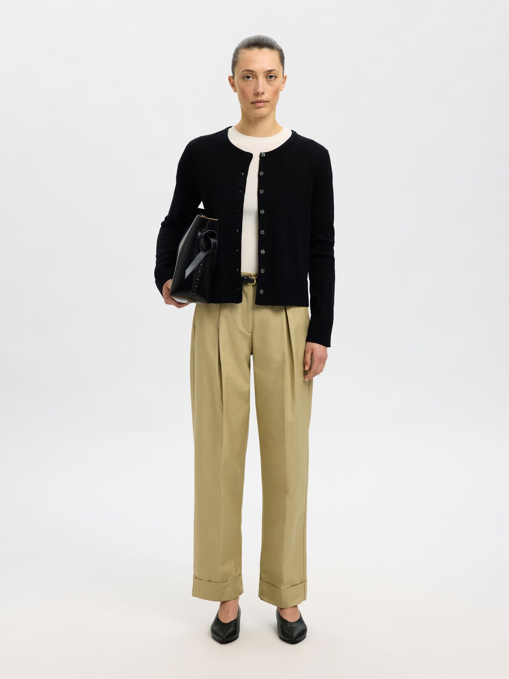 100% MERINOULD STRIKKET CARDIGAN, Black, highres