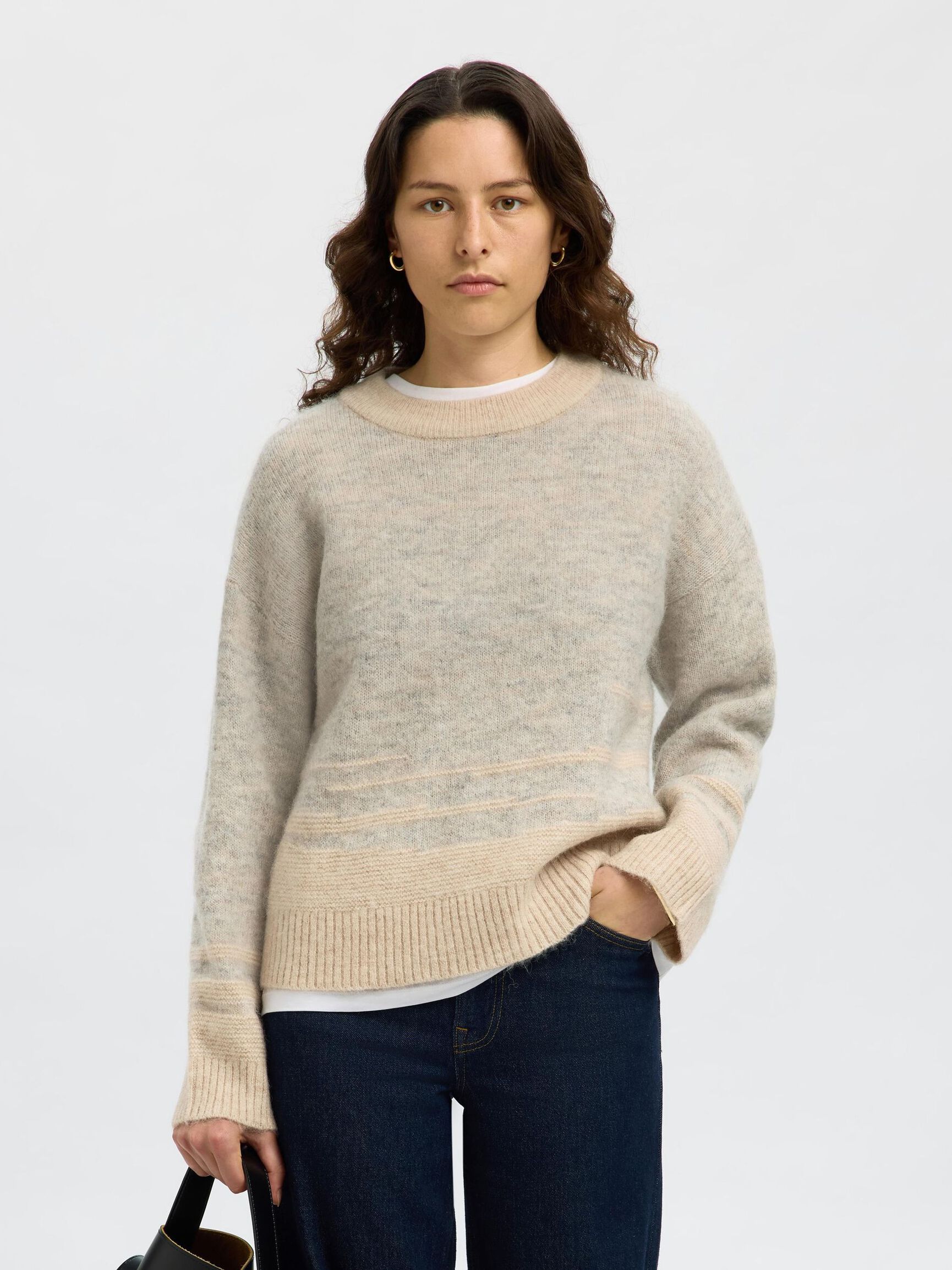 WOOL BLEND PULLOVER, Light Grey Melange, highres