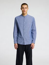LONG-SLEEVED LINEN BLEND SHIRT, Medium Blue Denim, highres