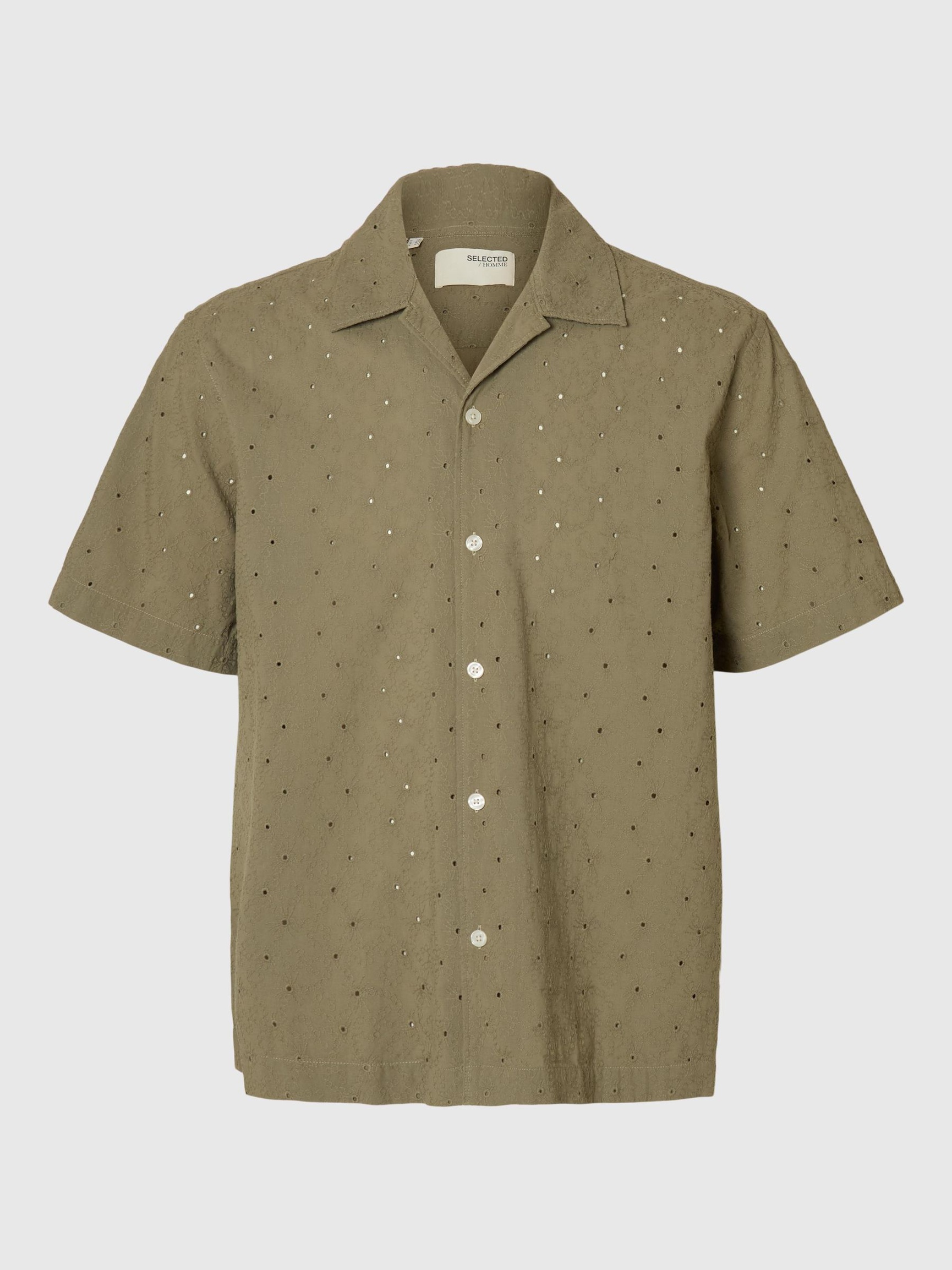 BRODERIE ANGLAISE OVERHEMD MET KORTE MOUWEN, Vetiver, highres