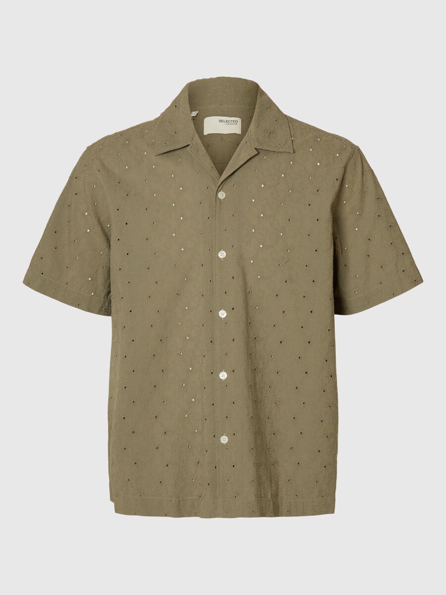 Selected BRODERIE ANGLAISE SHORT SLEEVED SHIRT, Vetiver, highres - 16092789_Vetiver_1105718_001.jpg