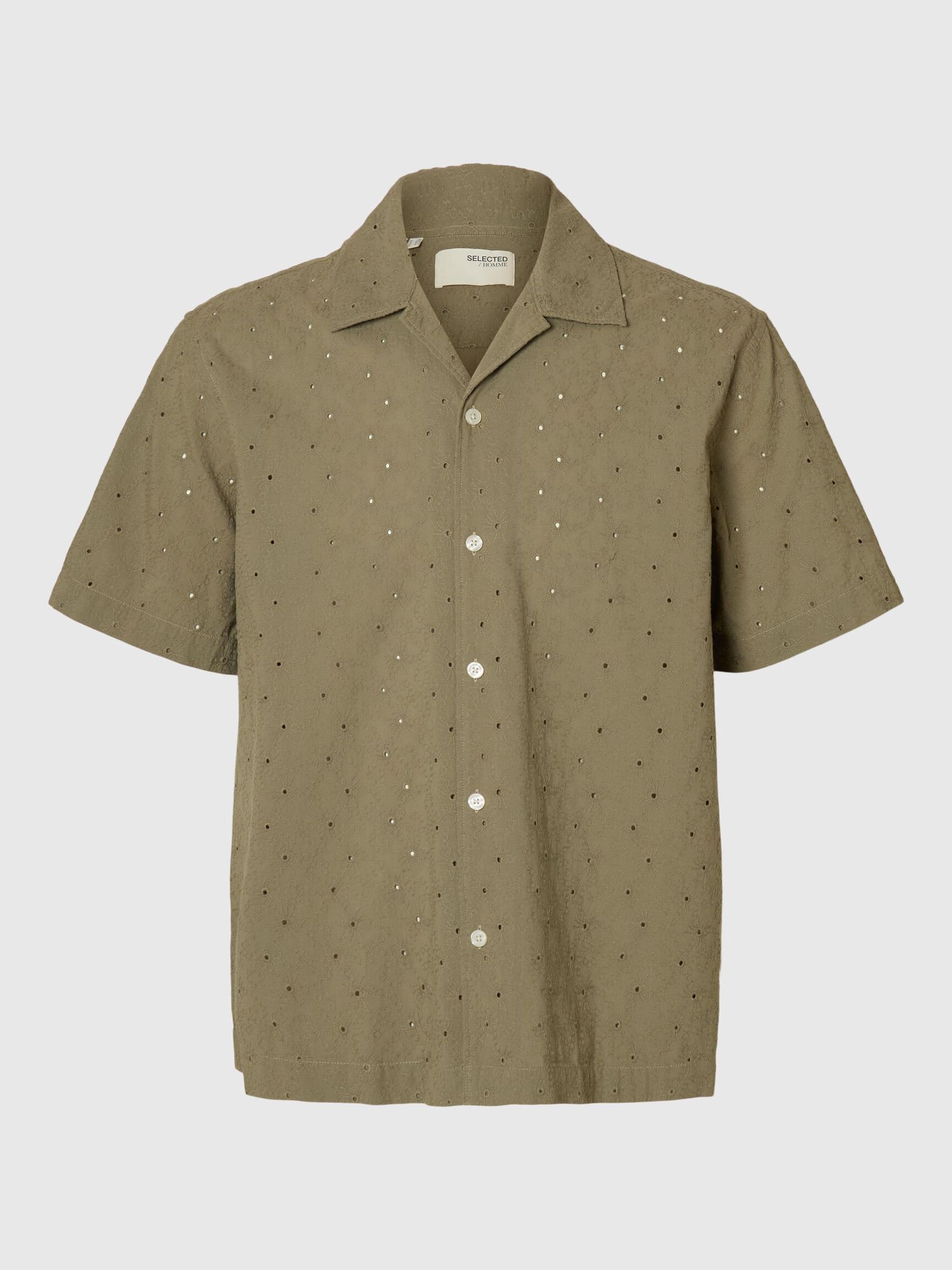BRODERIE ANGLAISE KORTÆRMET SKJORTE, Vetiver, highres
