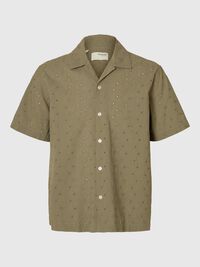 BRODERIE ANGLAISE KORTÆRMET SKJORTE, Vetiver, highres