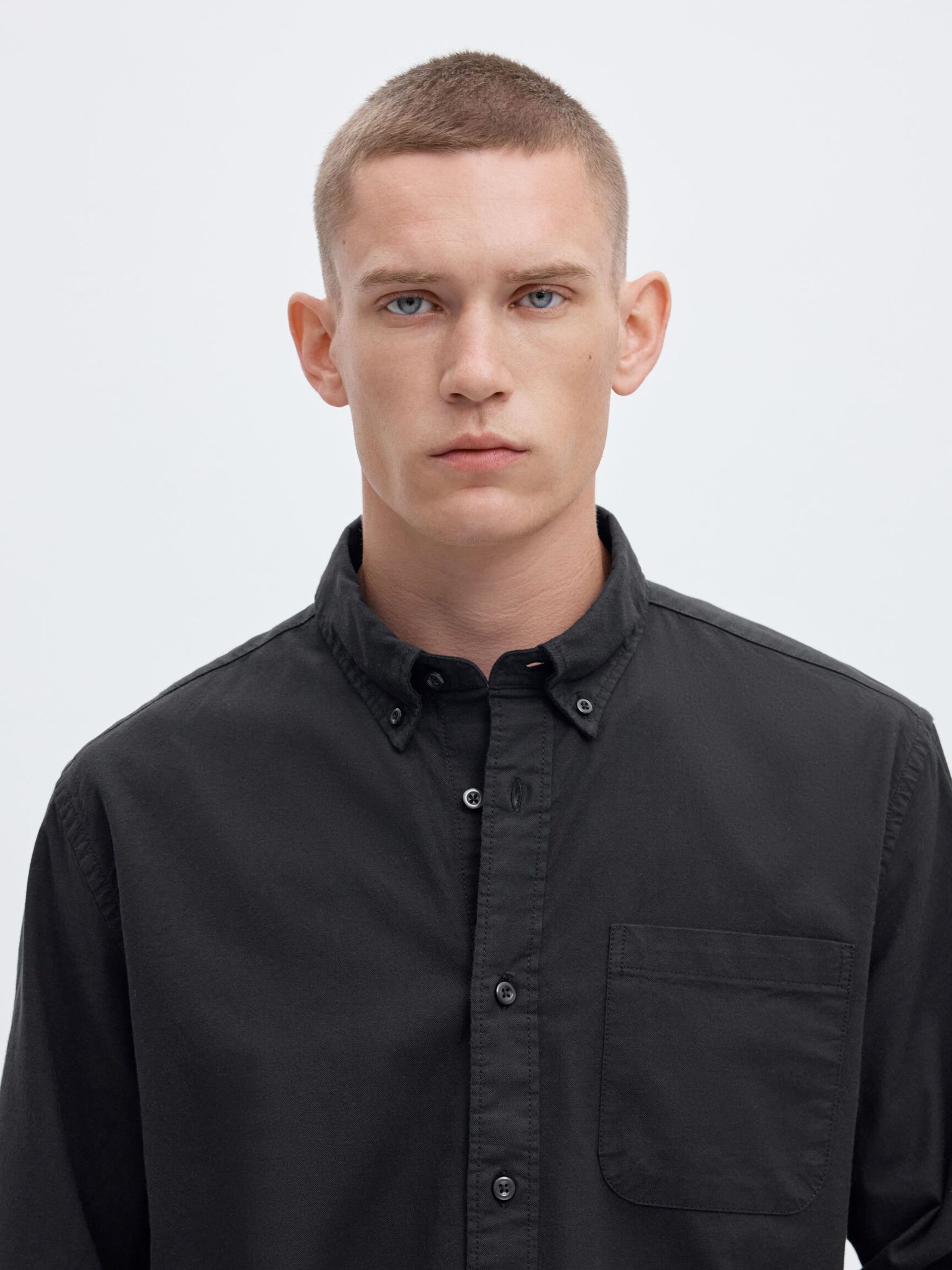 OXFORD LONG SLEEVED SHIRT, Black, highres