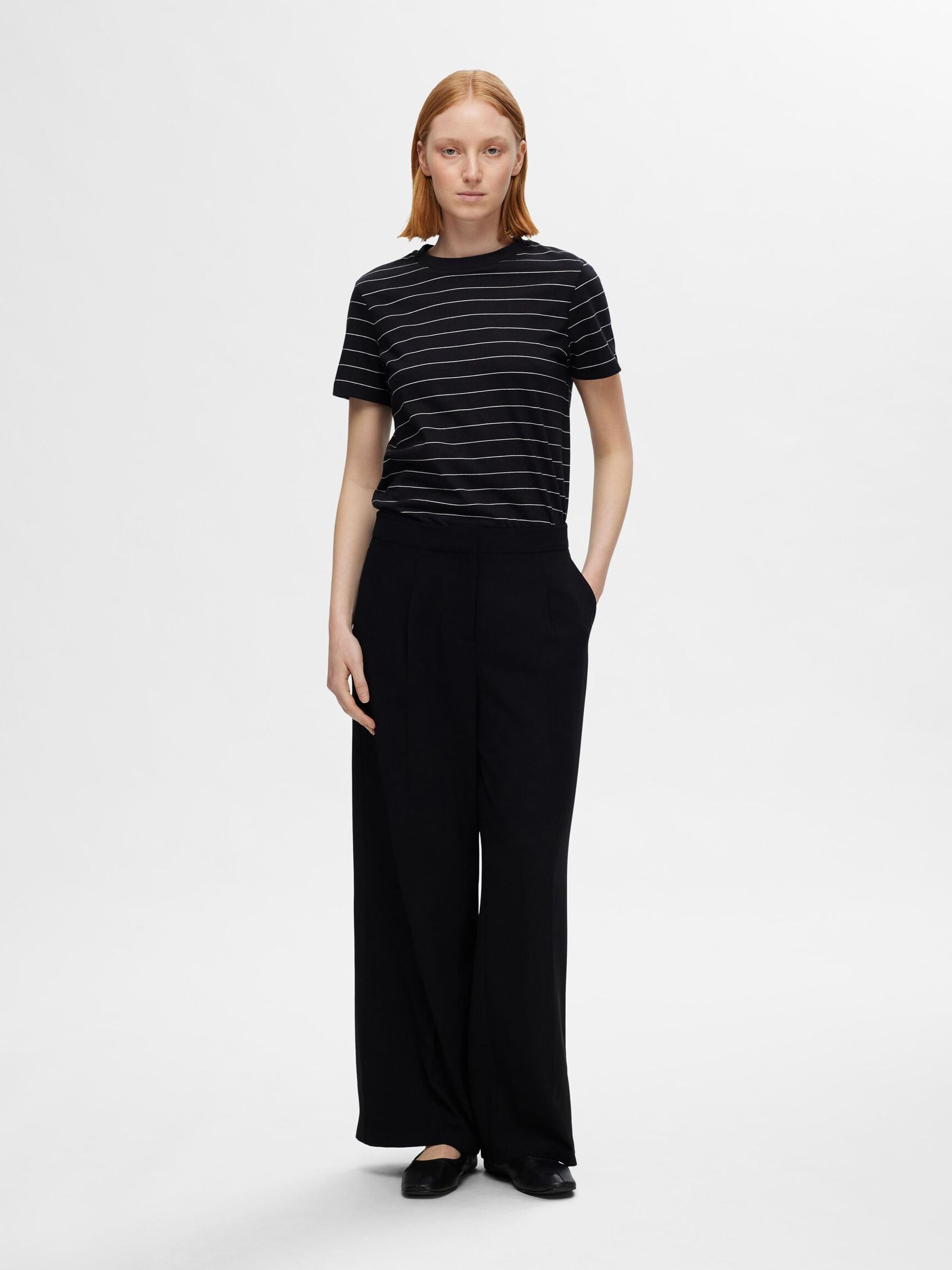 STRIPED COTTON T-SHIRT, Black, highres