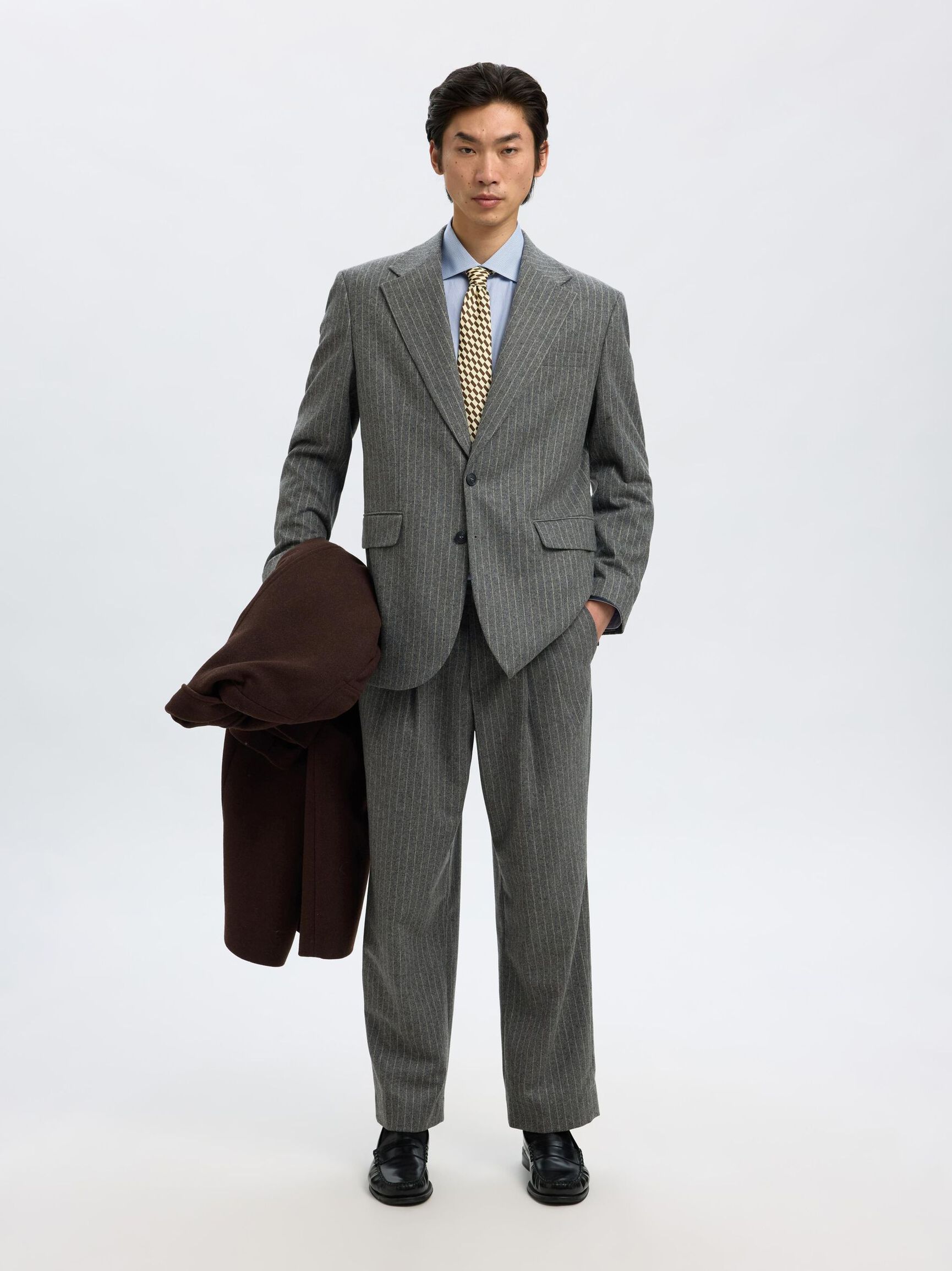 PINSTRIPE SINGLE-BREASTED BLAZER, Medium Grey Melange, highres
