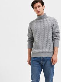 ZOPFSTRICK PULLOVER, Medium Grey Melange, highres