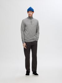 100% MERINO WOOL HALF-ZIP JUMPER, Medium Grey Melange, highres
