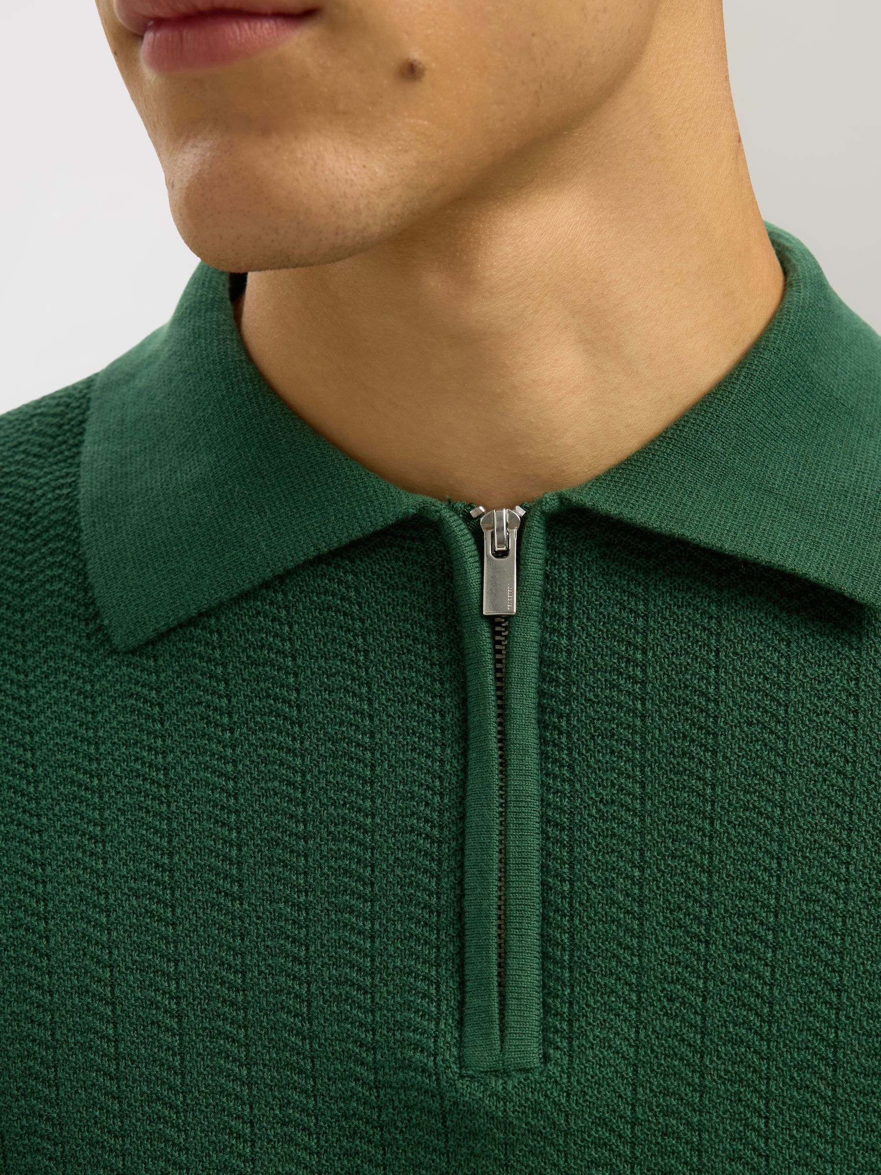 100% COTTON LONG-SLEEVED POLO, Dark Green, highres