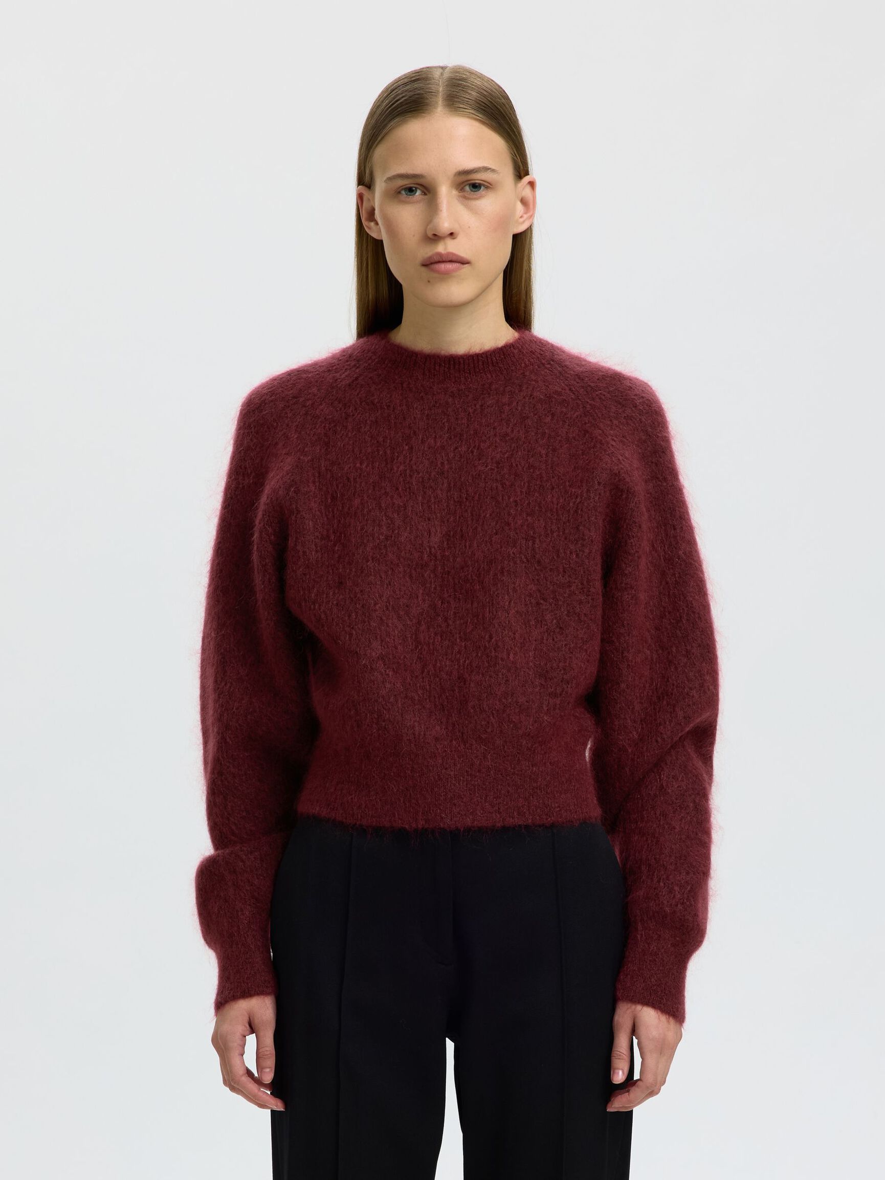 MOHAIR BLEND KNITTED JUMPER, Tawny Port, highres