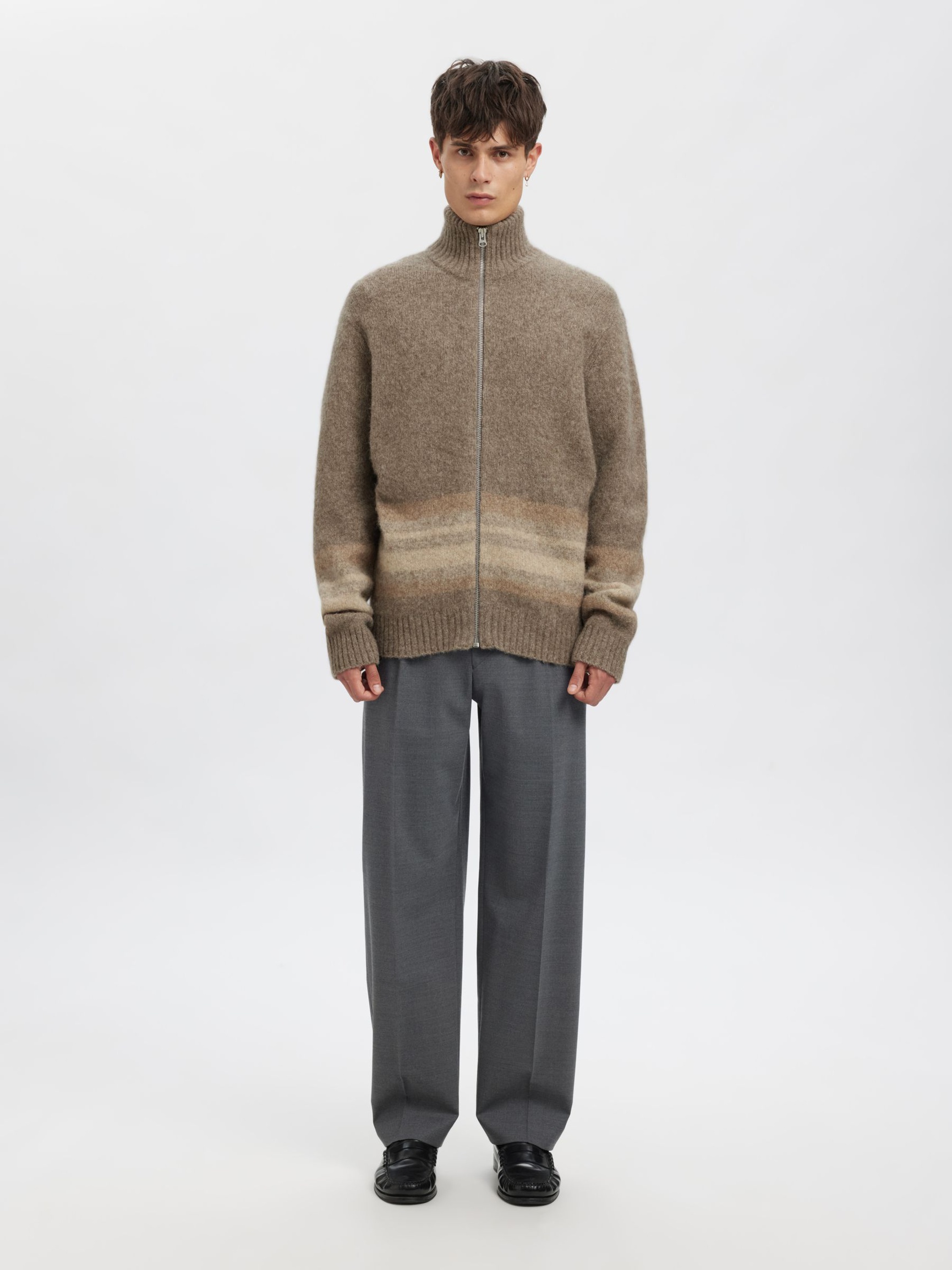 REGULAR FIT CARDIGAN MED LYNLÅS, Brownie, highres