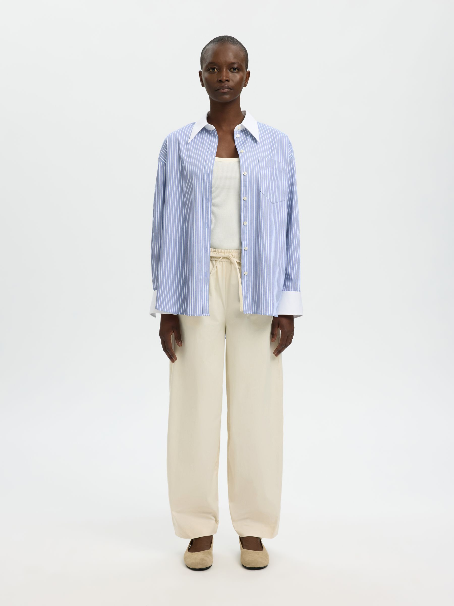 COTON MÉLANGÉ PANTALONS BARREL, Birch, highres